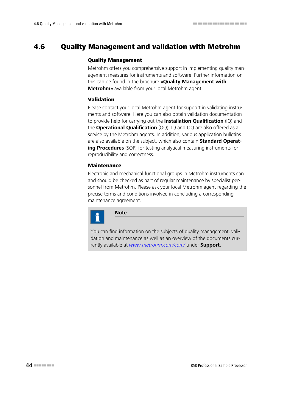 6 quality management and validation with metrohm, Quality management and validation with metrohm | Metrohm 858 Professional Sample Processor User Manual | Page 52 / 105