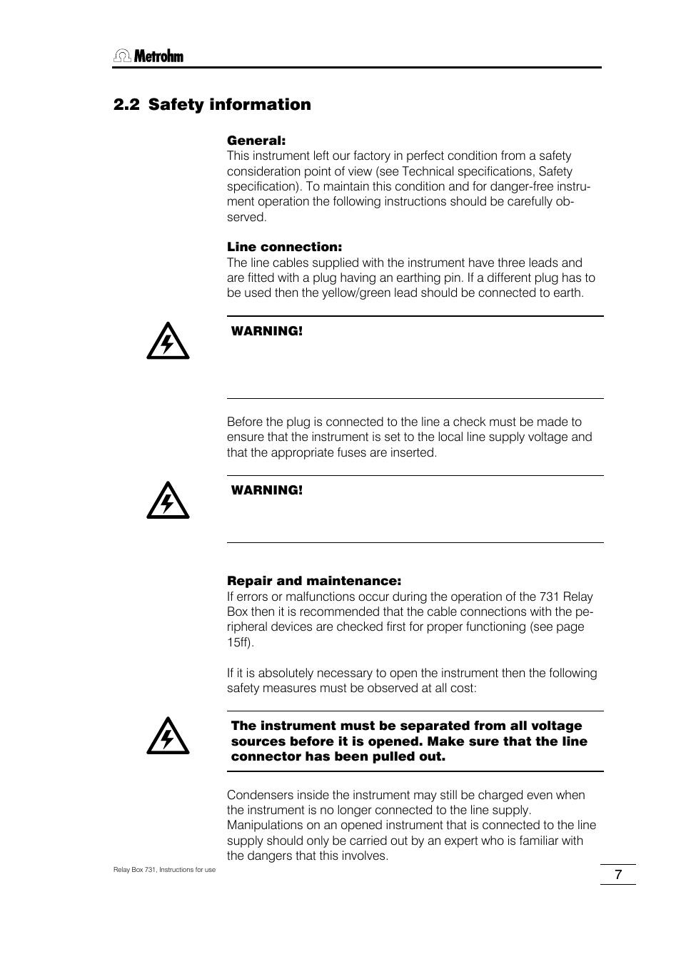 2 safety information | Metrohm 731 Relay Box User Manual | Page 13 / 35