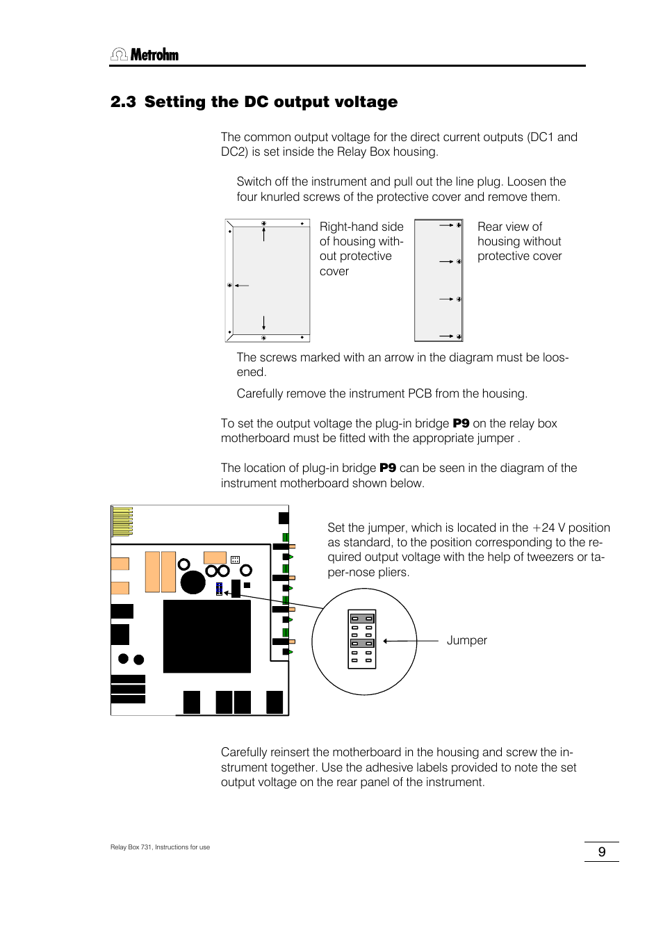 3 setting the dc output voltage | Metrohm 731 Relay Box User Manual | Page 15 / 35