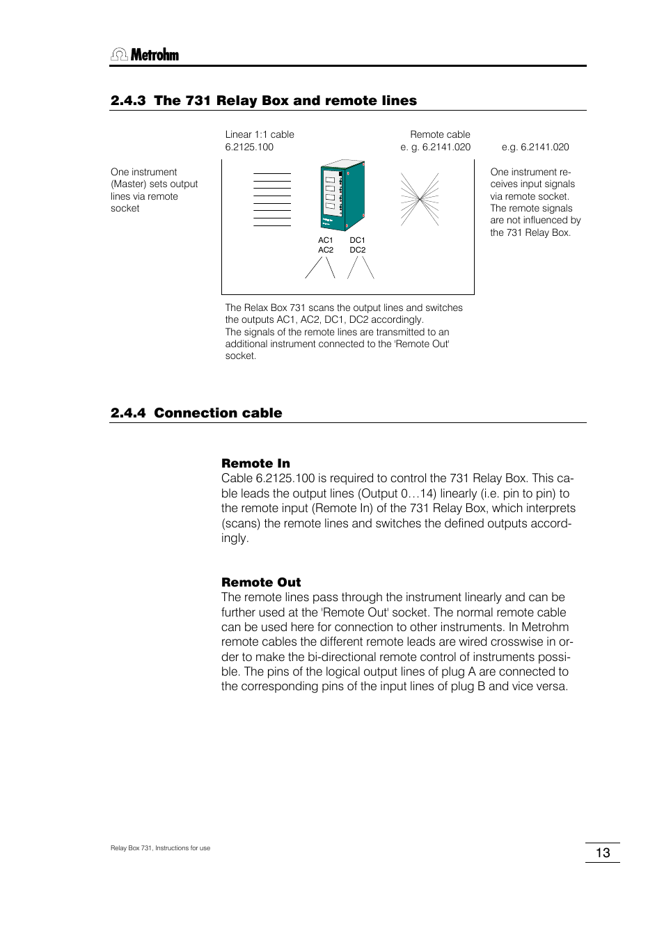 4 connection cable, 4 connections | Metrohm 731 Relay Box User Manual | Page 19 / 35