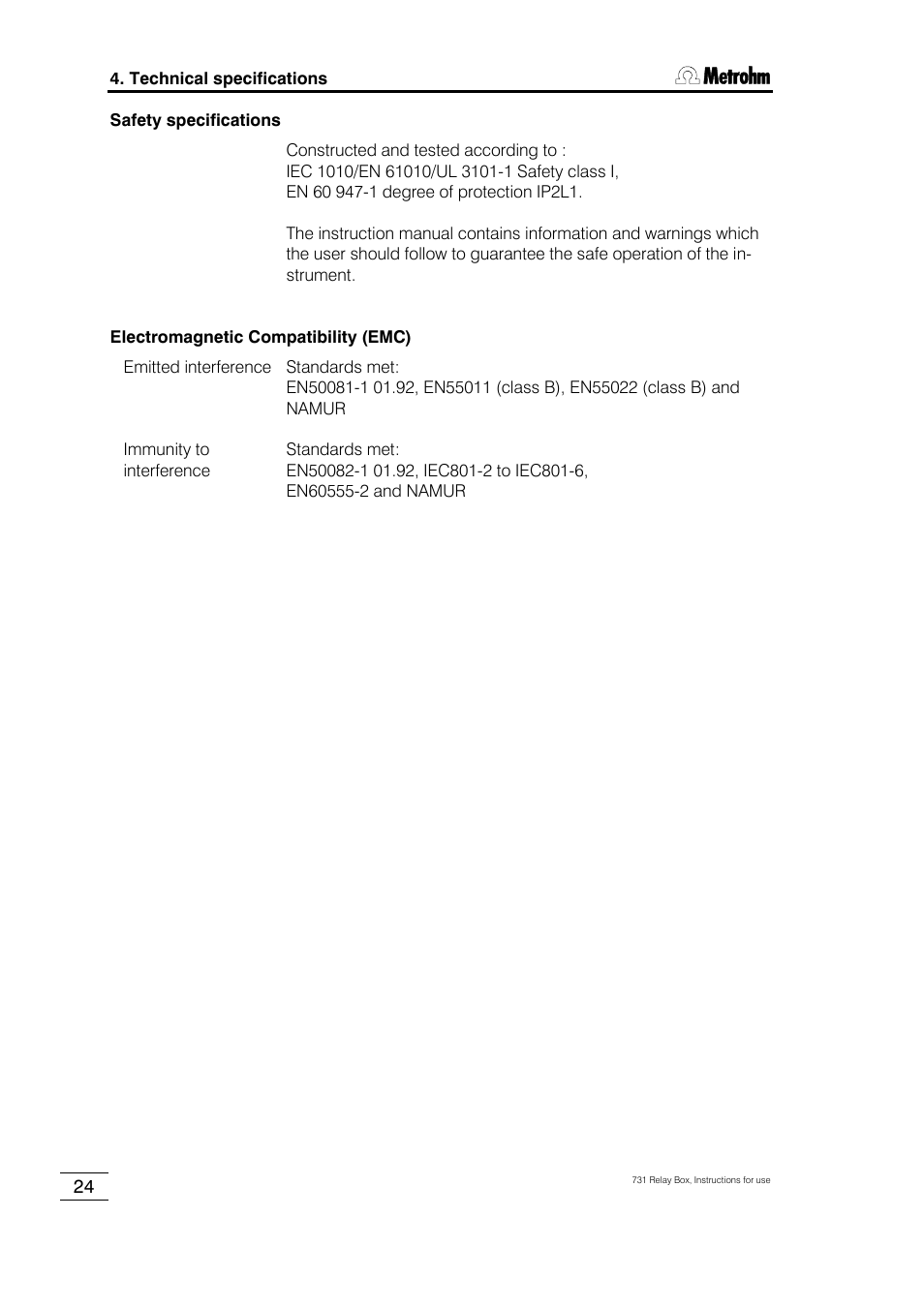 Metrohm 731 Relay Box User Manual | Page 30 / 35