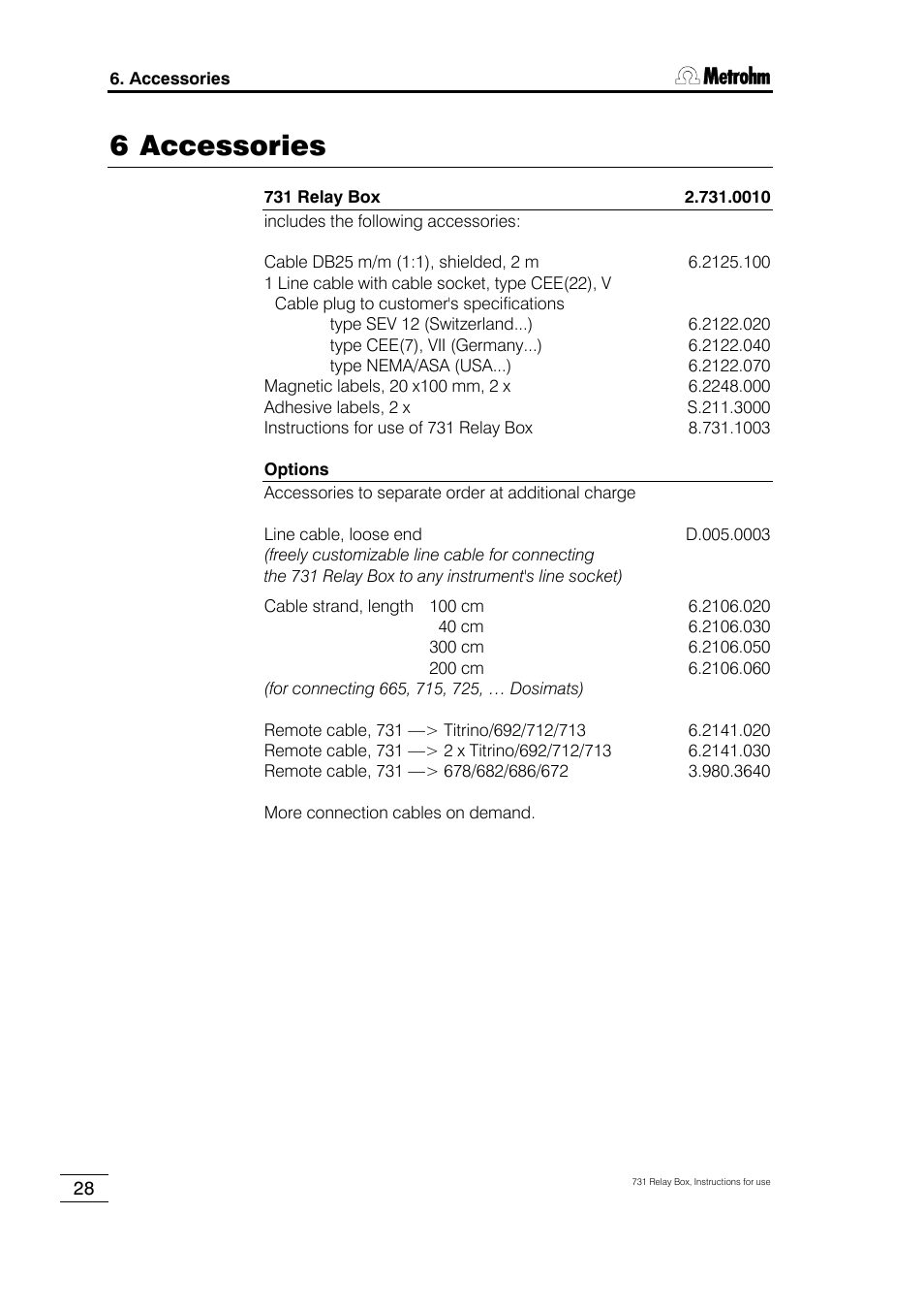 6 accessories | Metrohm 731 Relay Box User Manual | Page 34 / 35