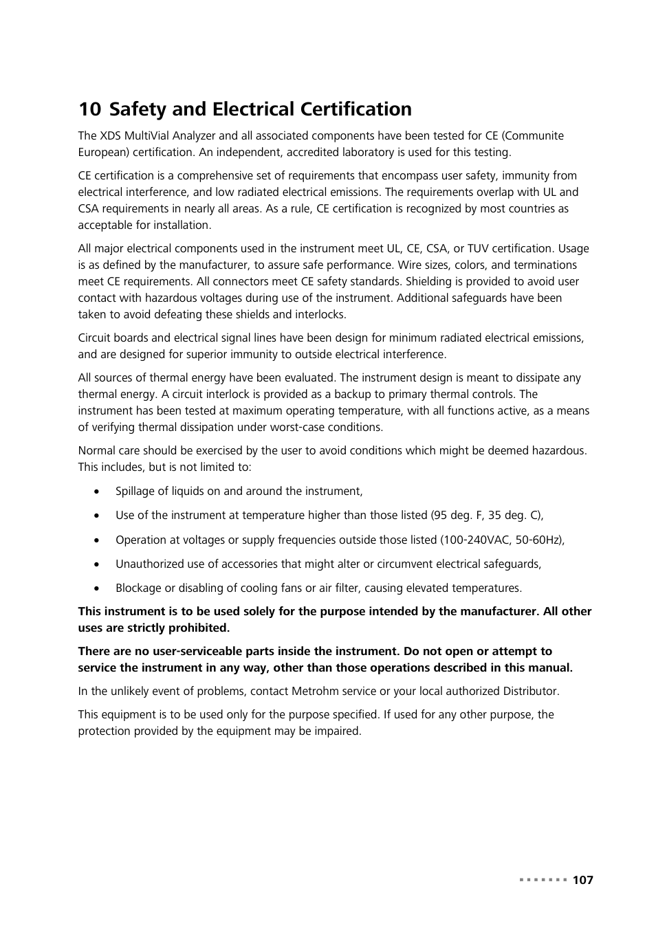 10 safety and electrical certification, Safety and electrical certification | Metrohm NIRS XDS MultiVial Analyzer User Manual | Page 109 / 117