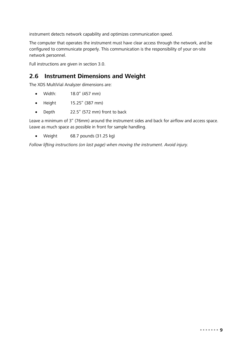 6 instrument dimensions and weight, Instrument dimensions and weight | Metrohm NIRS XDS MultiVial Analyzer User Manual | Page 11 / 117