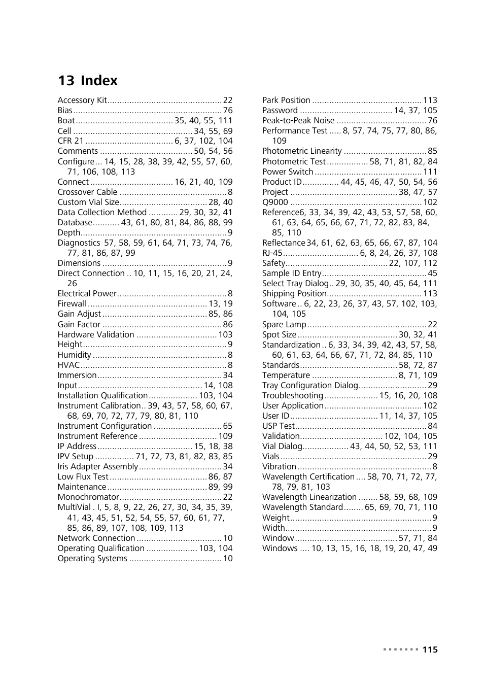 13 index, Index | Metrohm NIRS XDS MultiVial Analyzer User Manual | Page 117 / 117