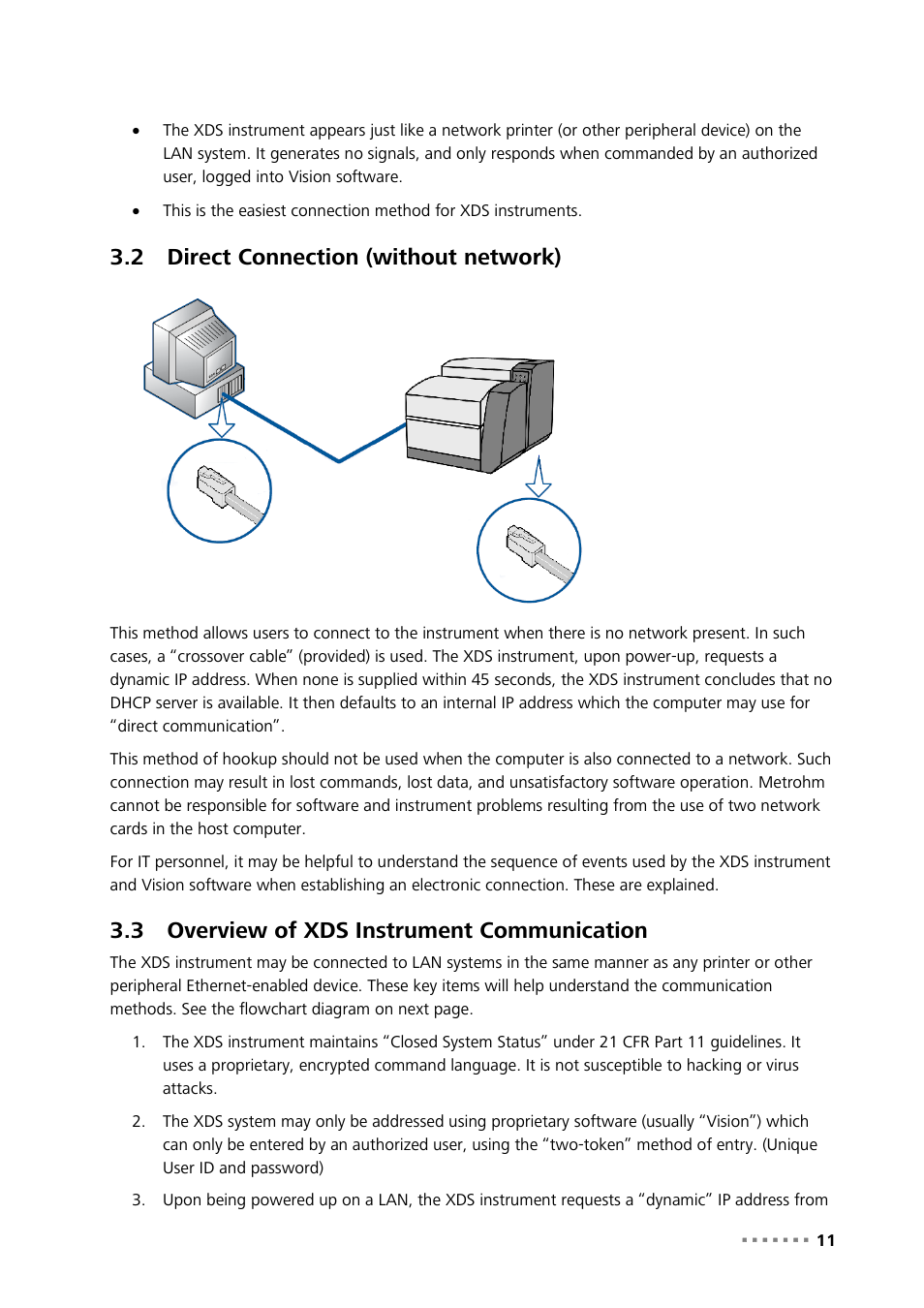 2 direct connection (without network), 3 overview of xds instrument communication, Overview of xds instrument communication | Metrohm NIRS XDS MultiVial Analyzer User Manual | Page 13 / 117