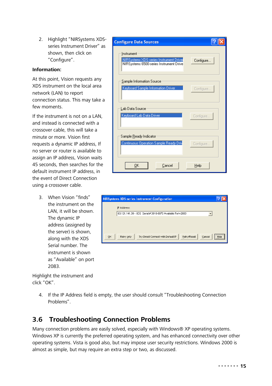 6 troubleshooting connection problems, Troubleshooting connection problems | Metrohm NIRS XDS MultiVial Analyzer User Manual | Page 17 / 117