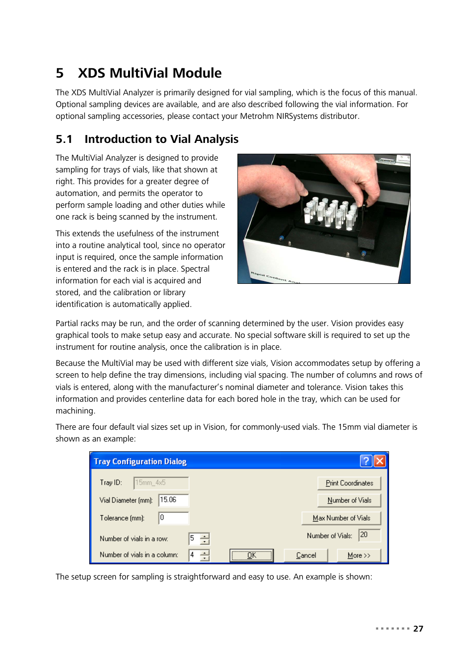 5 xds multivial module, 1 introduction to vial analysis, Xds multivial module | Introduction to vial analysis, 5xds multivial module | Metrohm NIRS XDS MultiVial Analyzer User Manual | Page 29 / 117