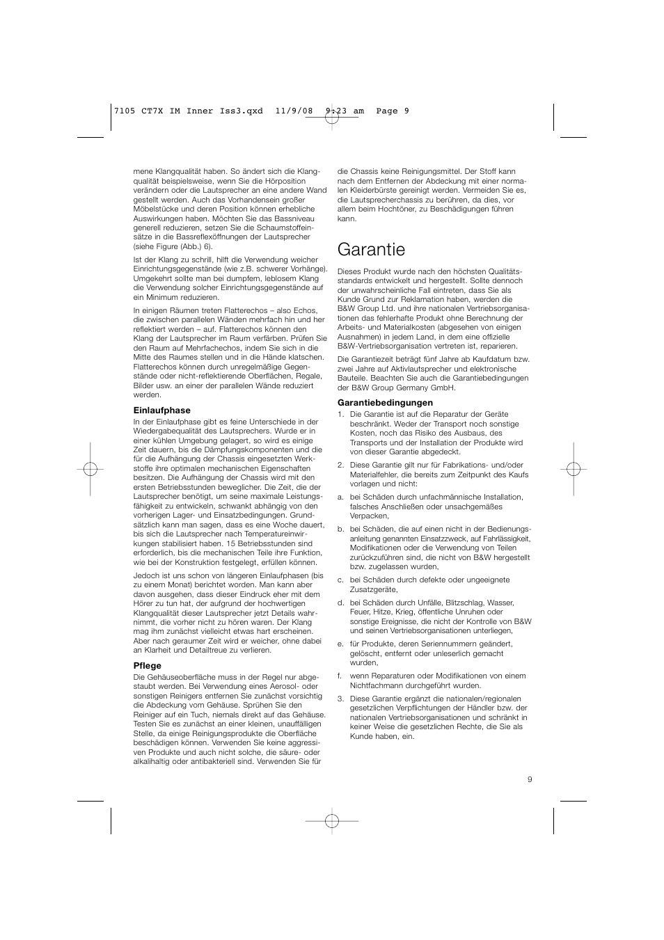 Garantie | Bowers & Wilkins CT700 SERIES CT7.4 LCRS User Manual | Page 12 / 48