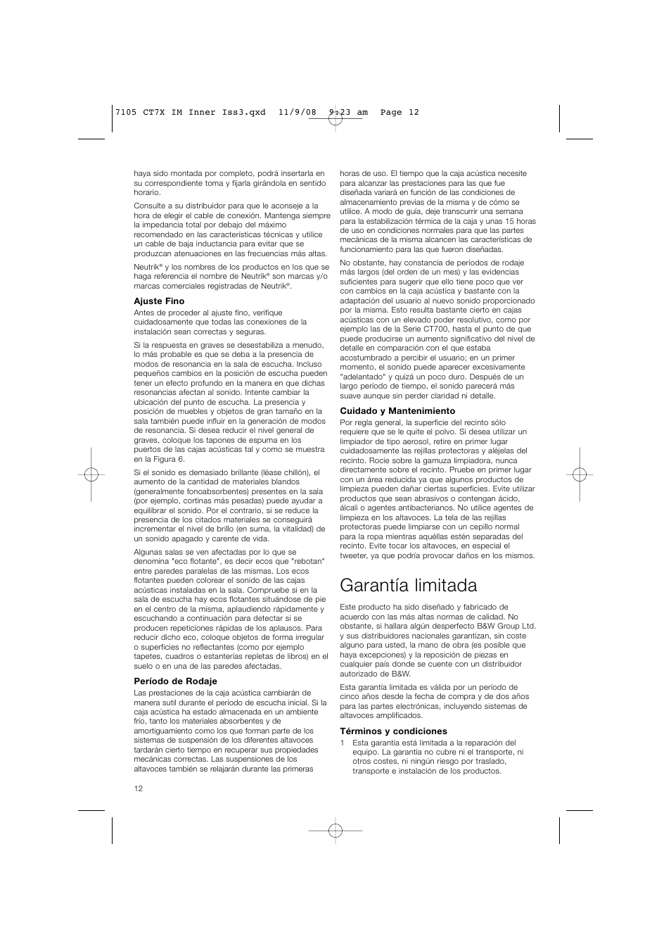 Garantía limitada | Bowers & Wilkins CT700 SERIES CT7.4 LCRS User Manual | Page 15 / 48