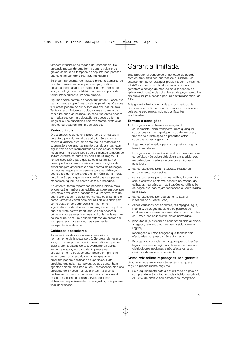 Garantia limitada | Bowers & Wilkins CT700 SERIES CT7.4 LCRS User Manual | Page 18 / 48