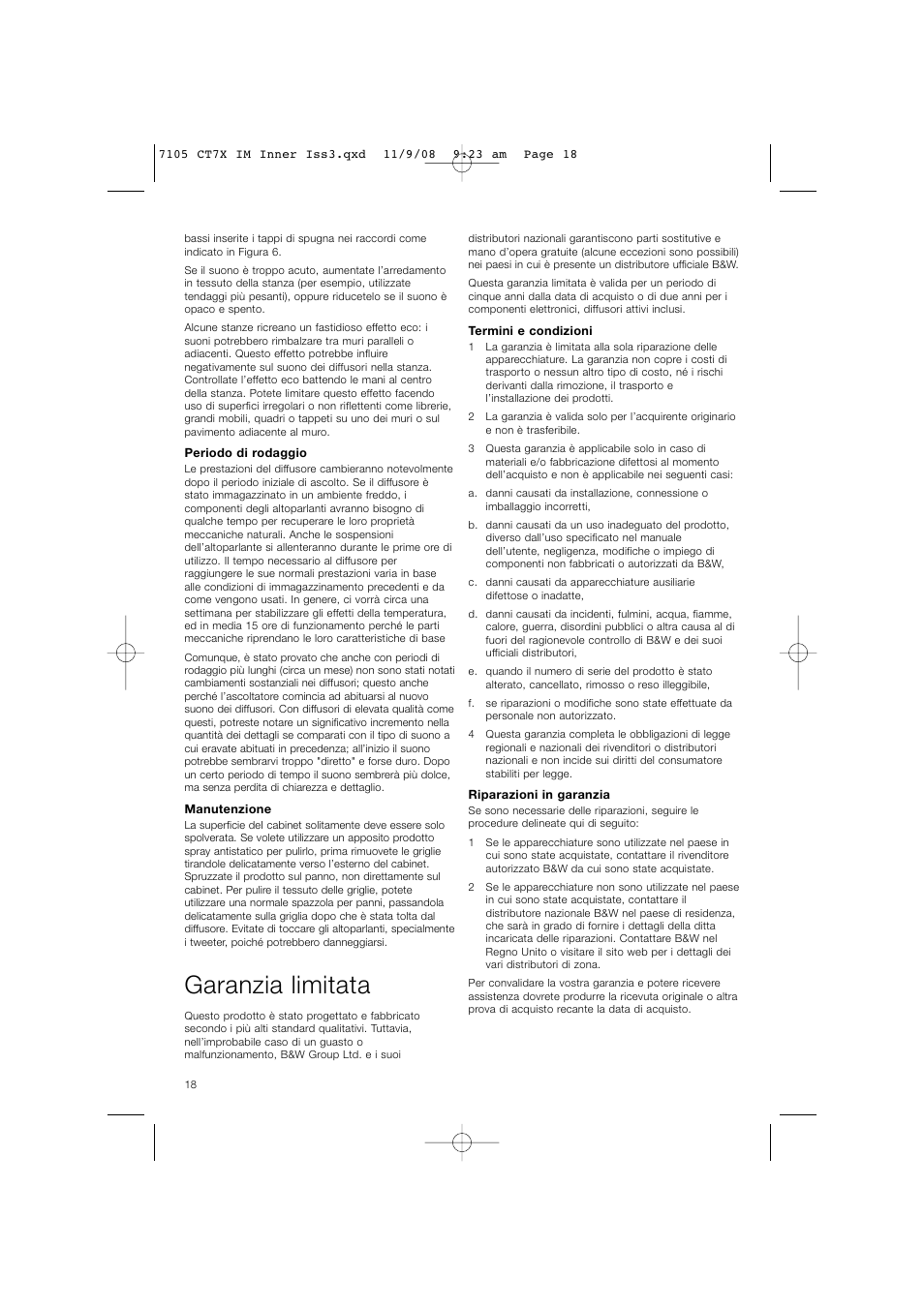 Garanzia limitata | Bowers & Wilkins CT700 SERIES CT7.4 LCRS User Manual | Page 21 / 48