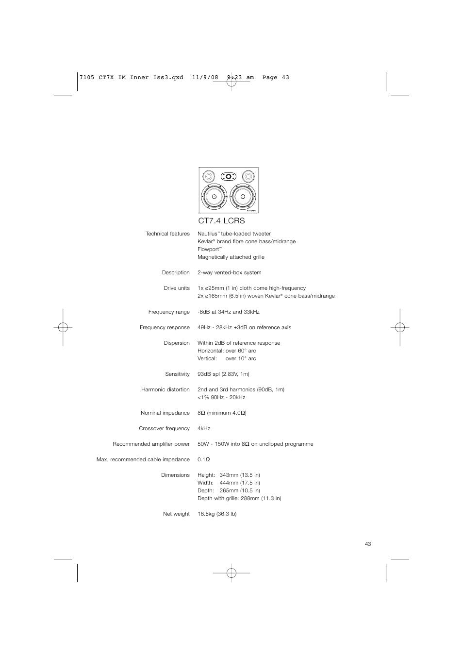 Ct7.4 lcrs | Bowers & Wilkins CT700 SERIES CT7.4 LCRS User Manual | Page 46 / 48
