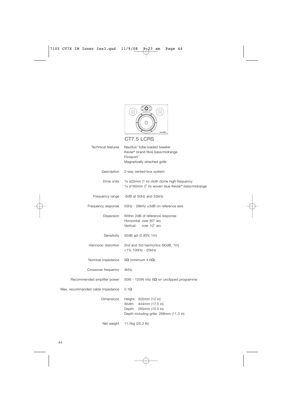 Ct7.5 lcrs | Bowers & Wilkins CT700 SERIES CT7.4 LCRS User Manual | Page 47 / 48
