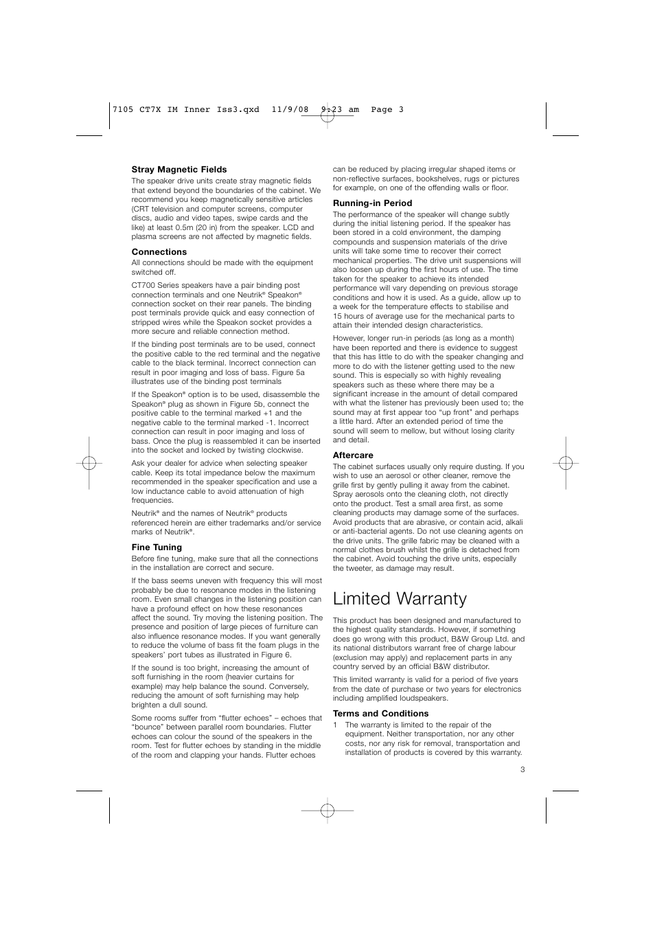 Limited warranty | Bowers & Wilkins CT700 SERIES CT7.4 LCRS User Manual | Page 6 / 48