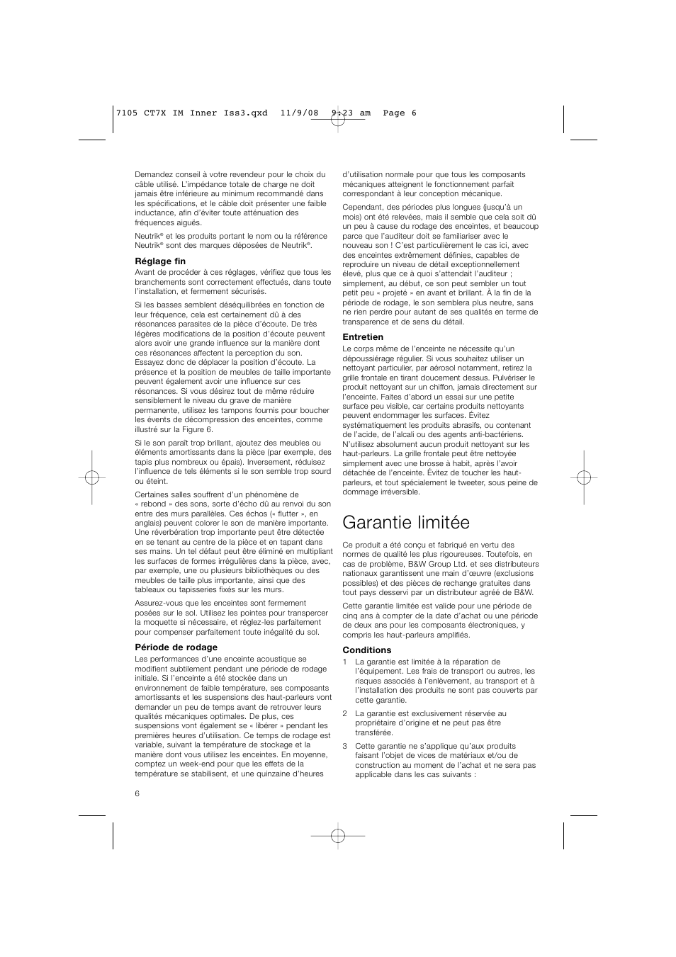 Garantie limitée | Bowers & Wilkins CT700 SERIES CT7.4 LCRS User Manual | Page 9 / 48