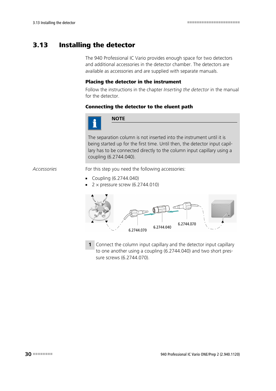 13 installing the detector | Metrohm 940 Professional IC Vario ONE/Proep 2 User Manual | Page 38 / 103