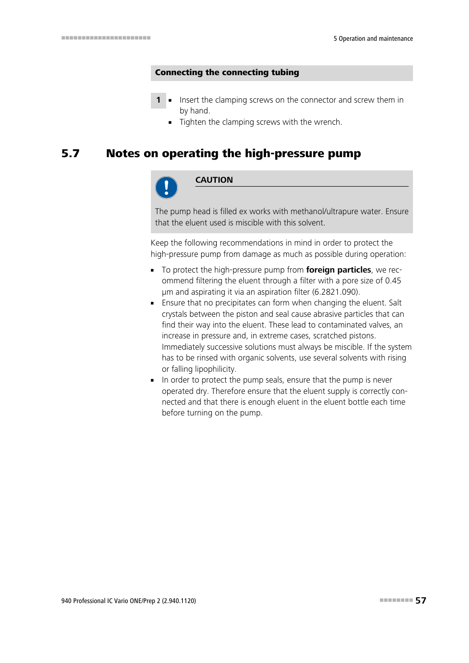 7 notes on operating the high-pressure pump, Notes on operating the high-pressure pump | Metrohm 940 Professional IC Vario ONE/Proep 2 User Manual | Page 65 / 103