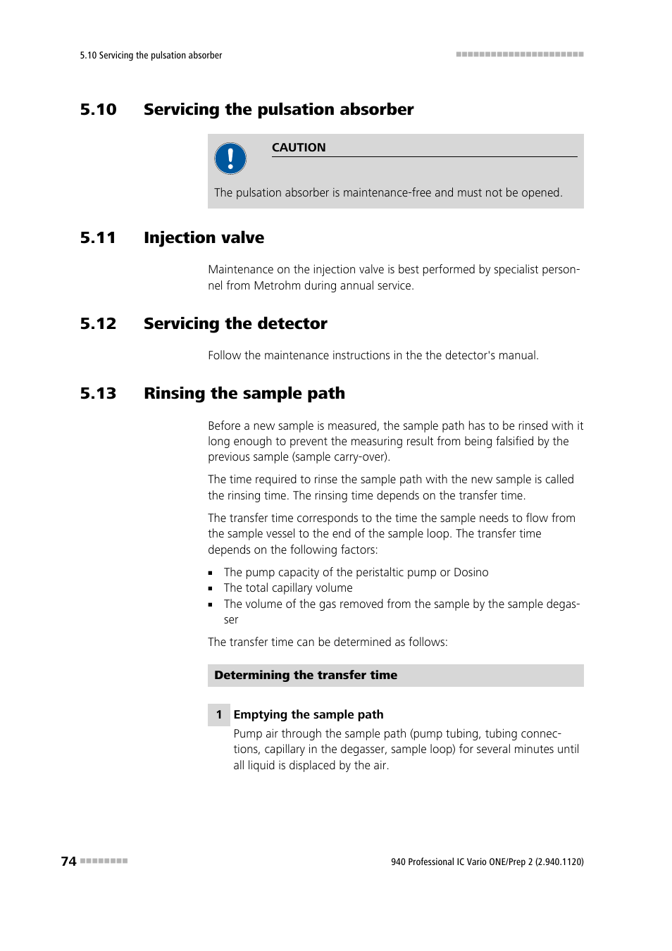 10 servicing the pulsation absorber, 11 injection valve, 12 servicing the detector | 13 rinsing the sample path | Metrohm 940 Professional IC Vario ONE/Proep 2 User Manual | Page 82 / 103