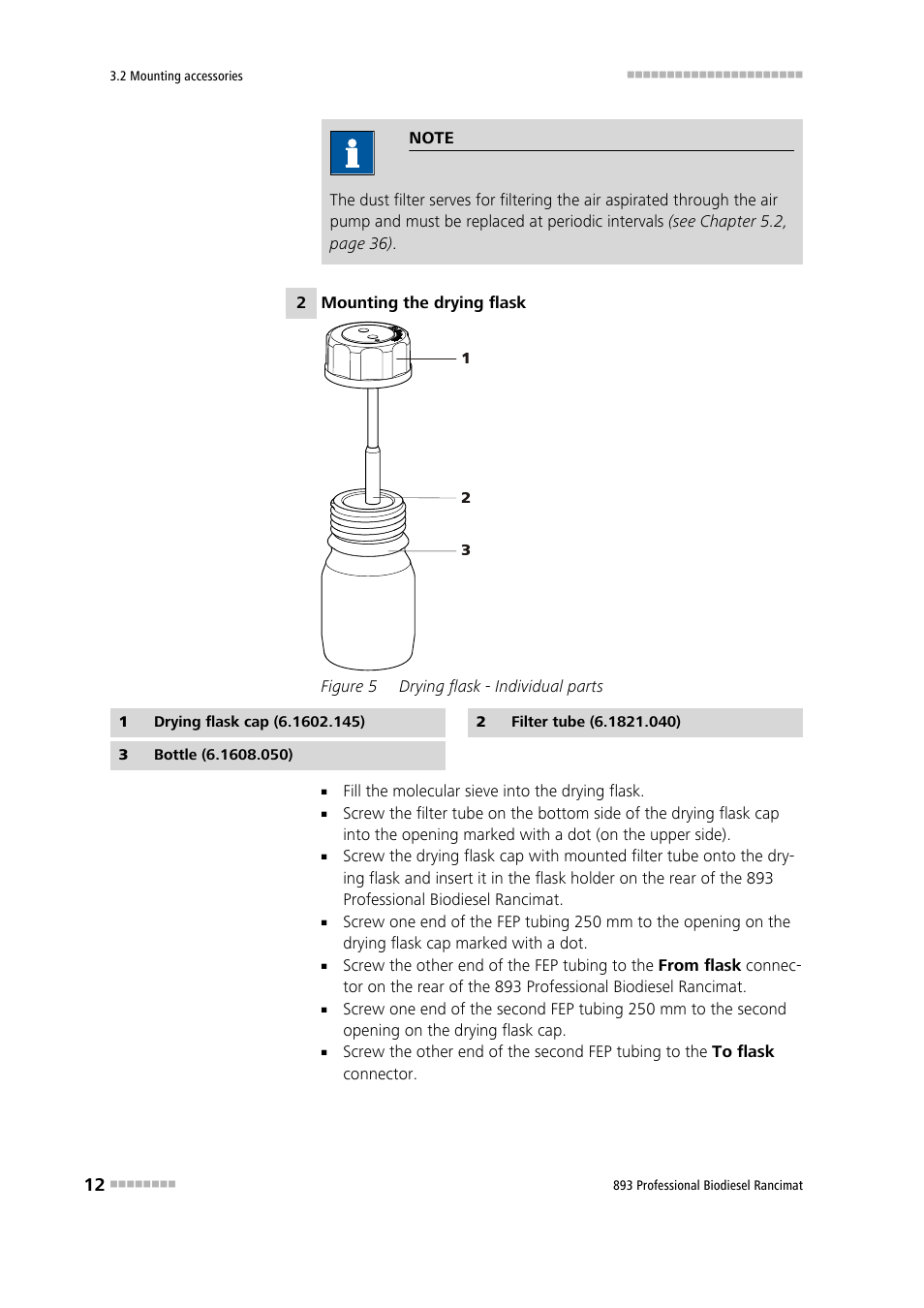 Figure 5, Drying flask - individual parts | Metrohm 893 Professional Biodiesel Rancimat User Manual | Page 20 / 60