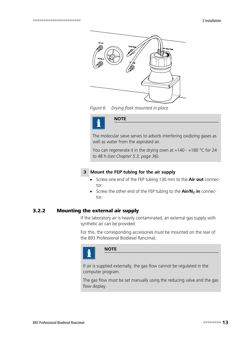 2 mounting the external air supply, Mounting the external air supply, Figure 6 | Drying flask mounted in place | Metrohm 893 Professional Biodiesel Rancimat User Manual | Page 21 / 60