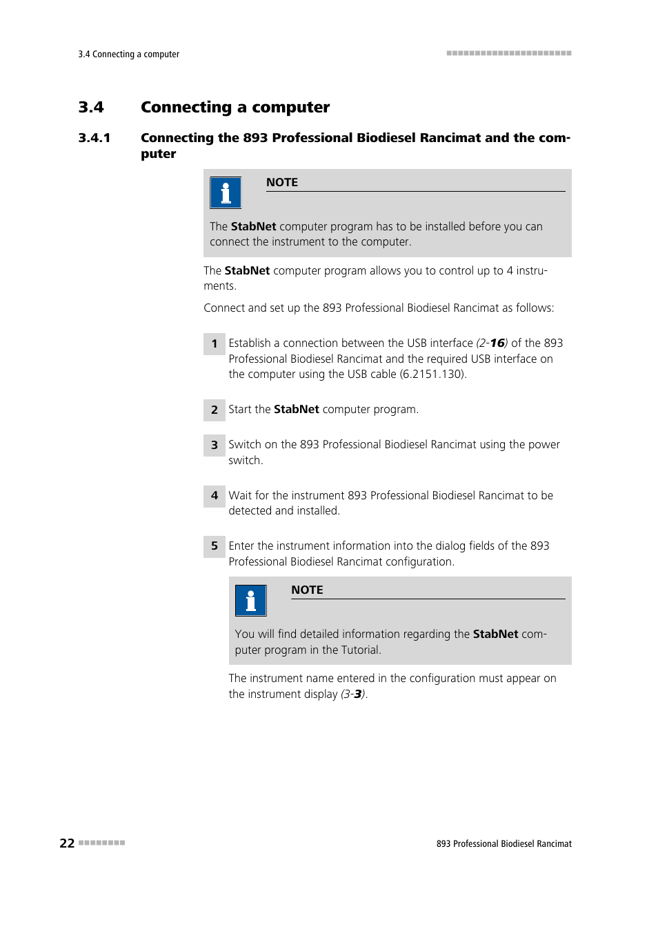 4 connecting a computer, Connecting a computer | Metrohm 893 Professional Biodiesel Rancimat User Manual | Page 30 / 60