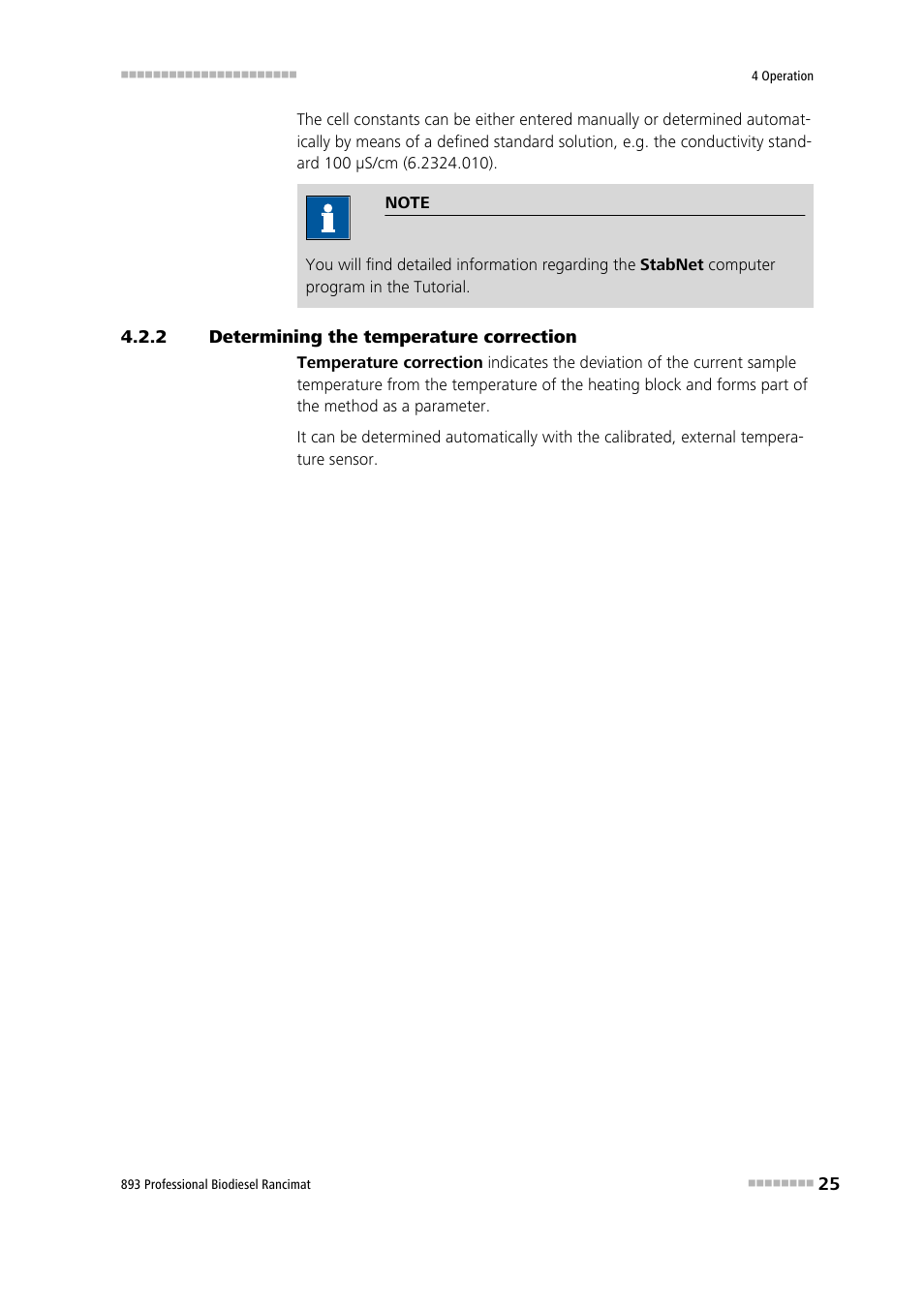 2 determining the temperature correction, Determining the temperature correction | Metrohm 893 Professional Biodiesel Rancimat User Manual | Page 33 / 60