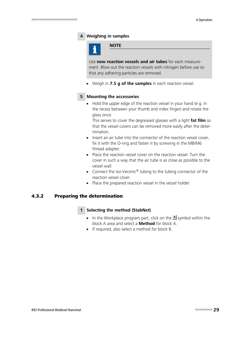 2 preparing the determination, Preparing the determination | Metrohm 893 Professional Biodiesel Rancimat User Manual | Page 37 / 60