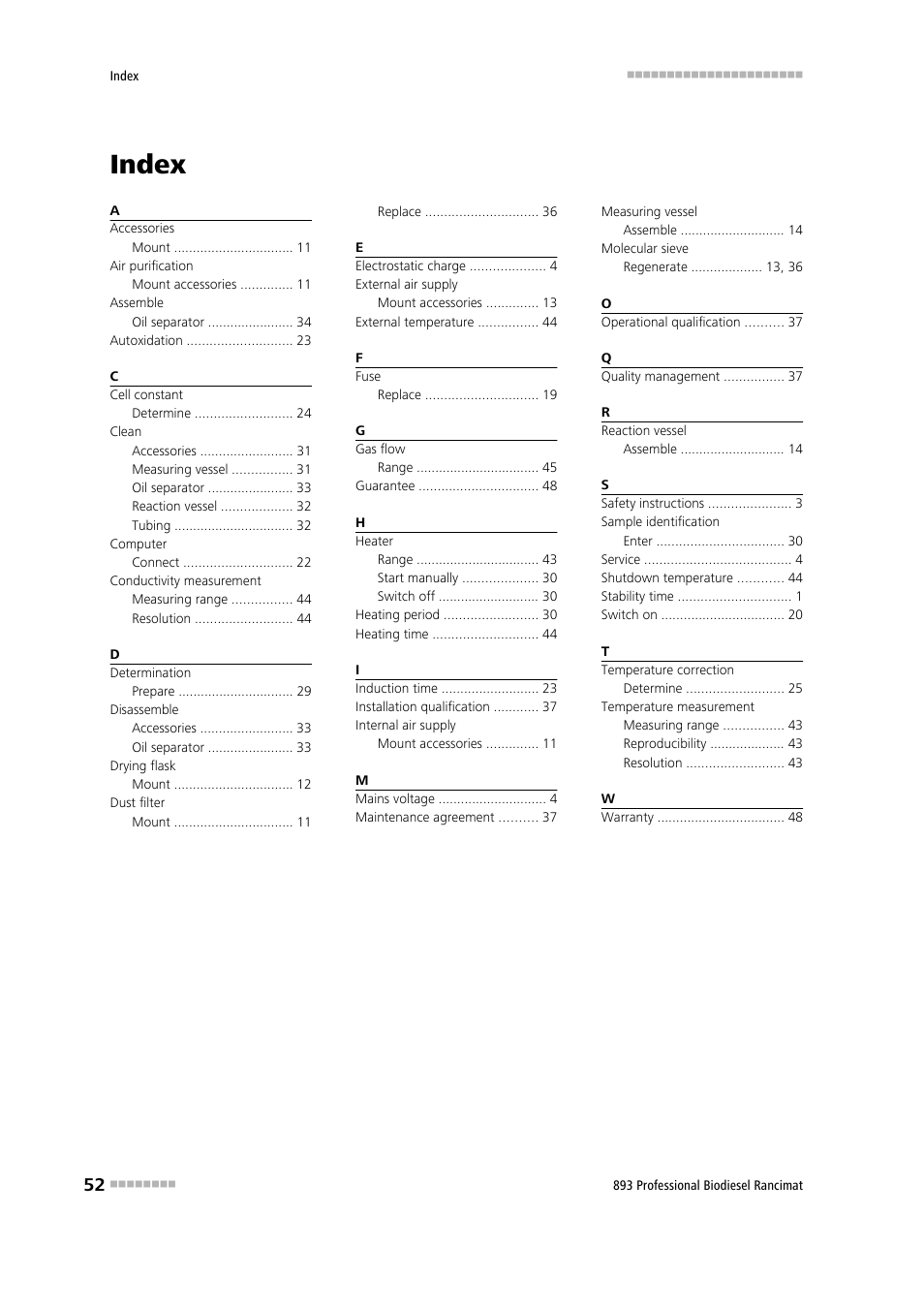 Index | Metrohm 893 Professional Biodiesel Rancimat User Manual | Page 60 / 60