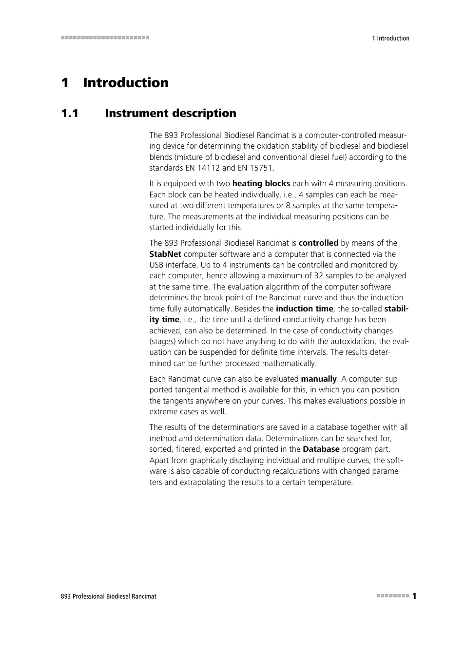 1 introduction, 1 instrument description, Instrument description | Metrohm 893 Professional Biodiesel Rancimat User Manual | Page 9 / 60