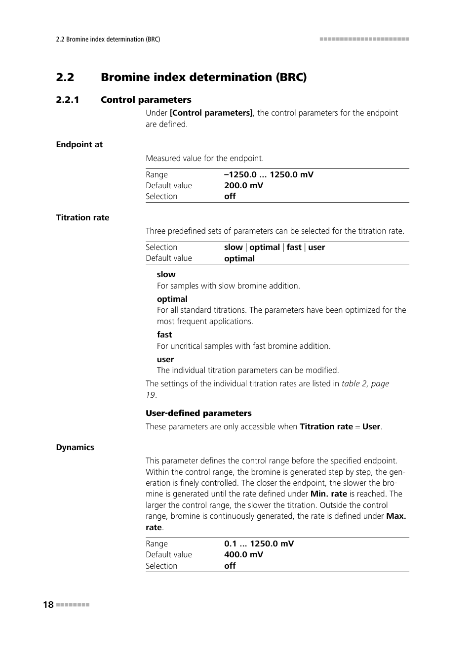 2 bromine index determination (brc), 1 control parameters, Bromine index determination (brc) | Control parameters | Metrohm 840 PC Control 6.0 / Touch Control User Manual | Page 24 / 34