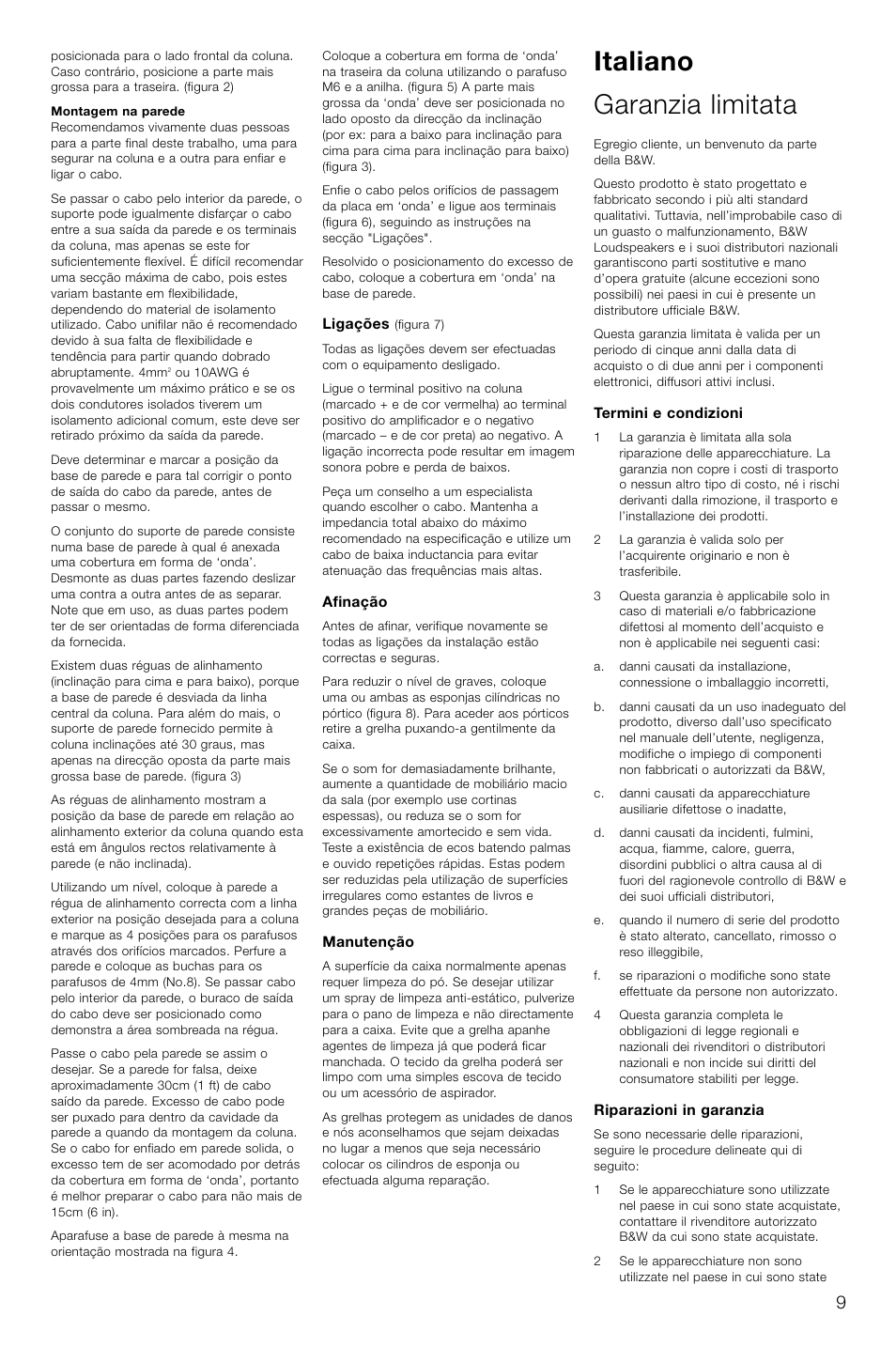 Italiano garanzia limitata | Bowers & Wilkins Speaker User Manual | Page 12 / 27