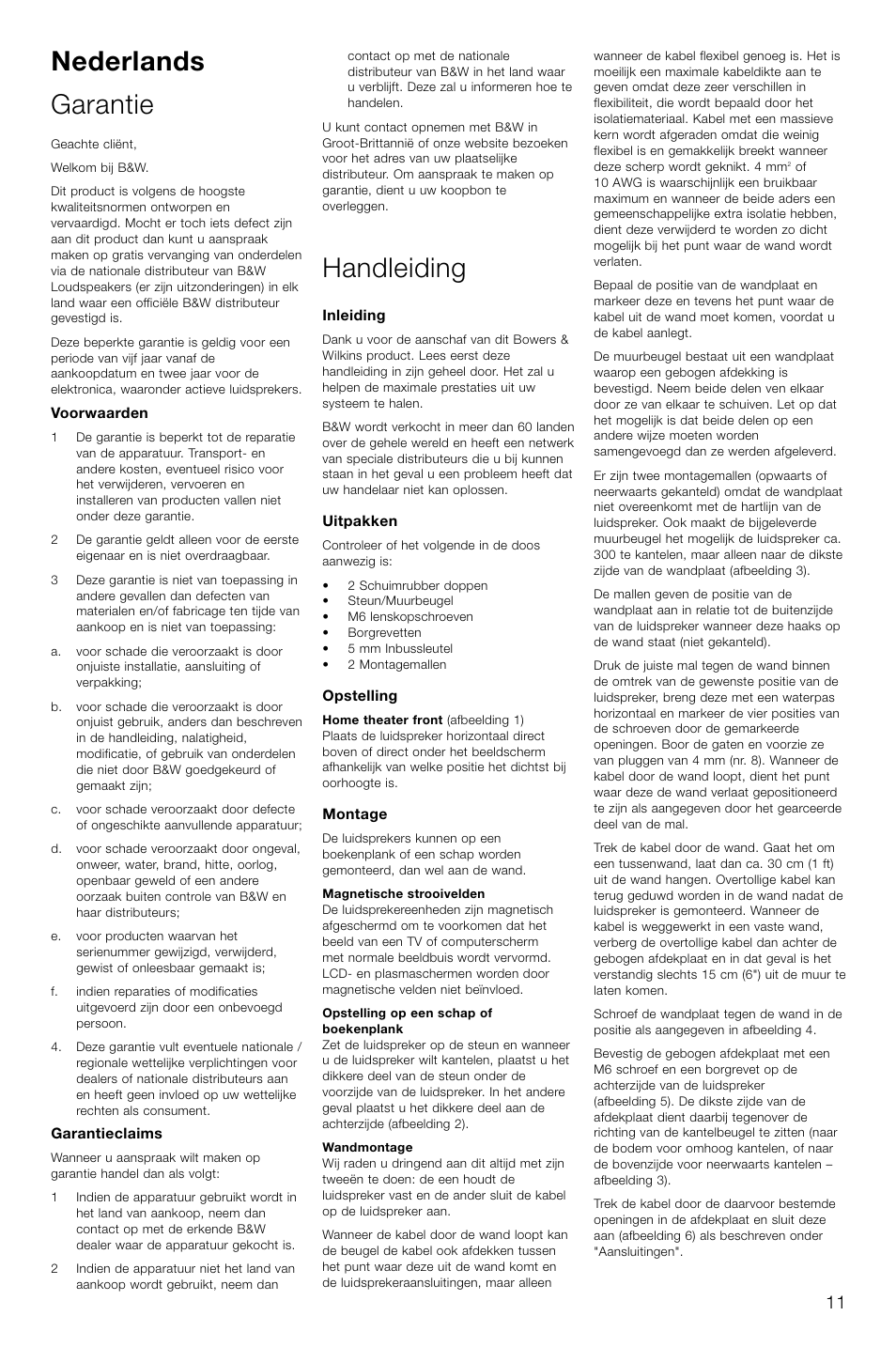 Nederlands garantie, Handleiding | Bowers & Wilkins Speaker User Manual | Page 14 / 27