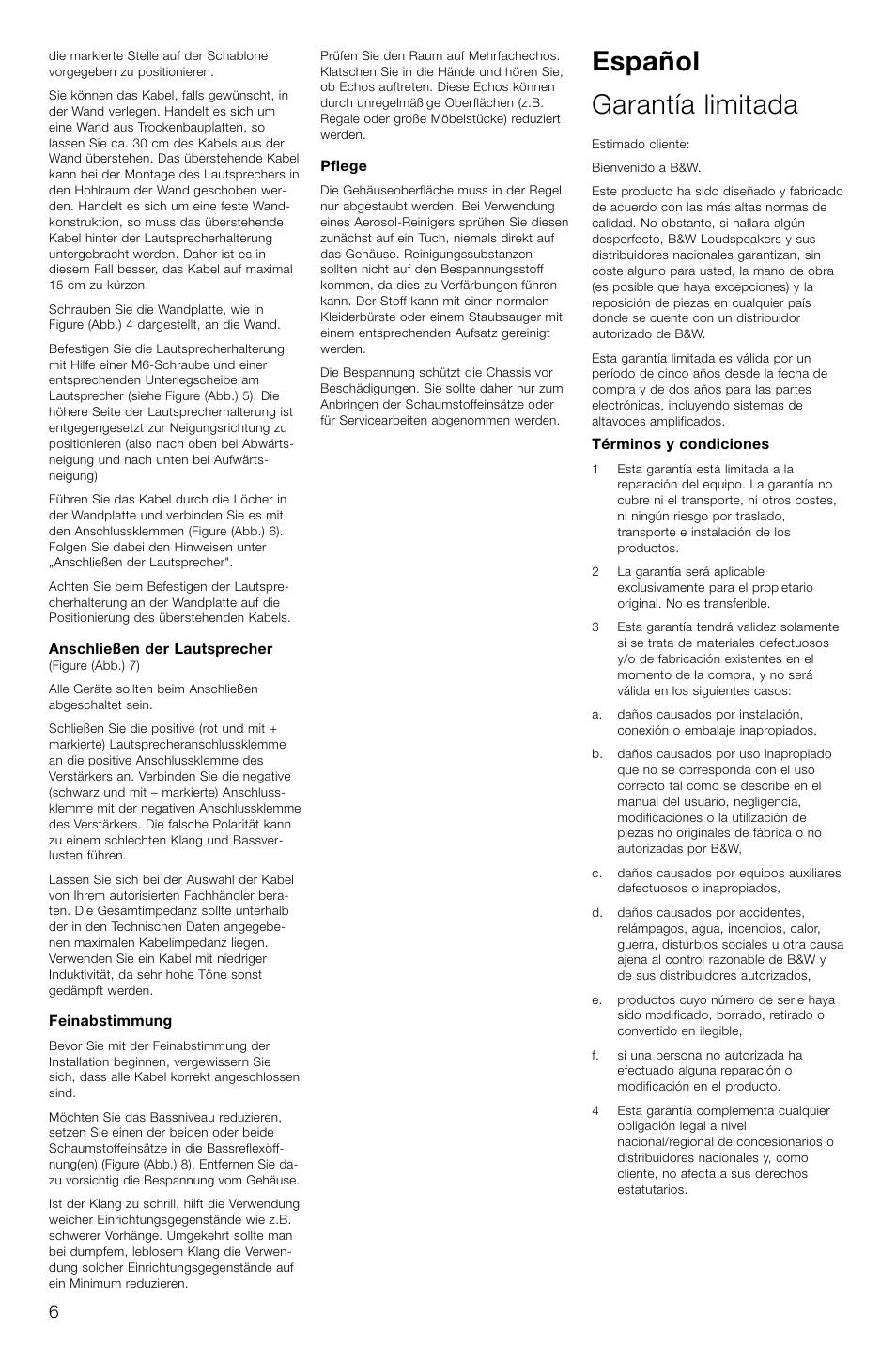 Español garantía limitada | Bowers & Wilkins Speaker User Manual | Page 9 / 27