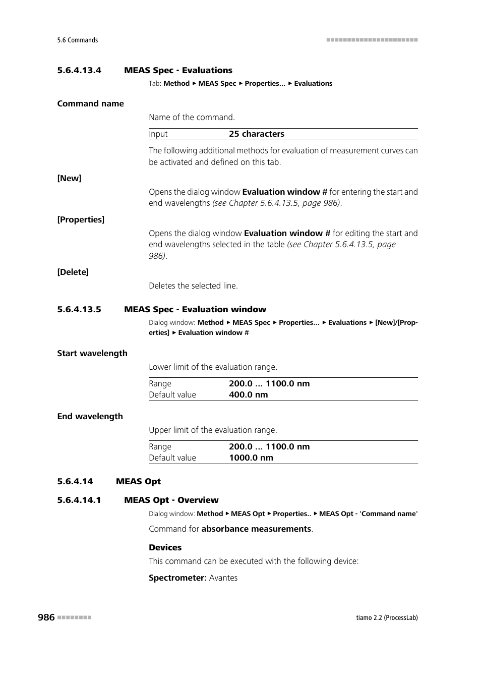 4 meas spec - evaluations, 5 meas spec - evaluation window, 14 meas opt | 1 meas opt - overview, Meas opt | Metrohm tiamo 2.2 (ProcessLab) User Manual | Page 1002 / 1644