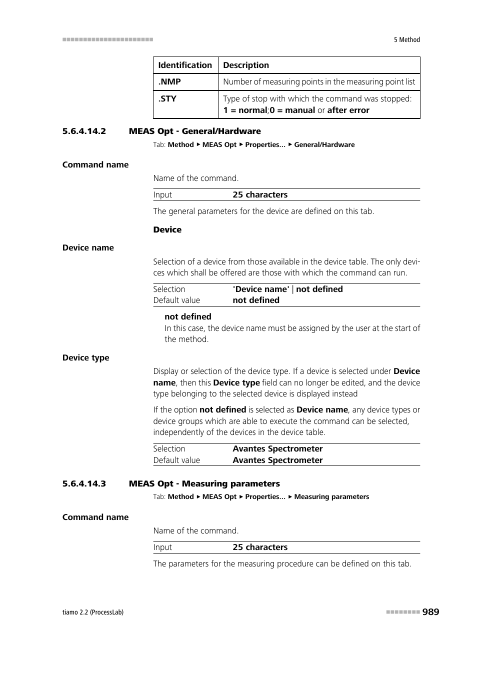 2 meas opt - general/hardware, 3 meas opt - measuring parameters | Metrohm tiamo 2.2 (ProcessLab) User Manual | Page 1005 / 1644