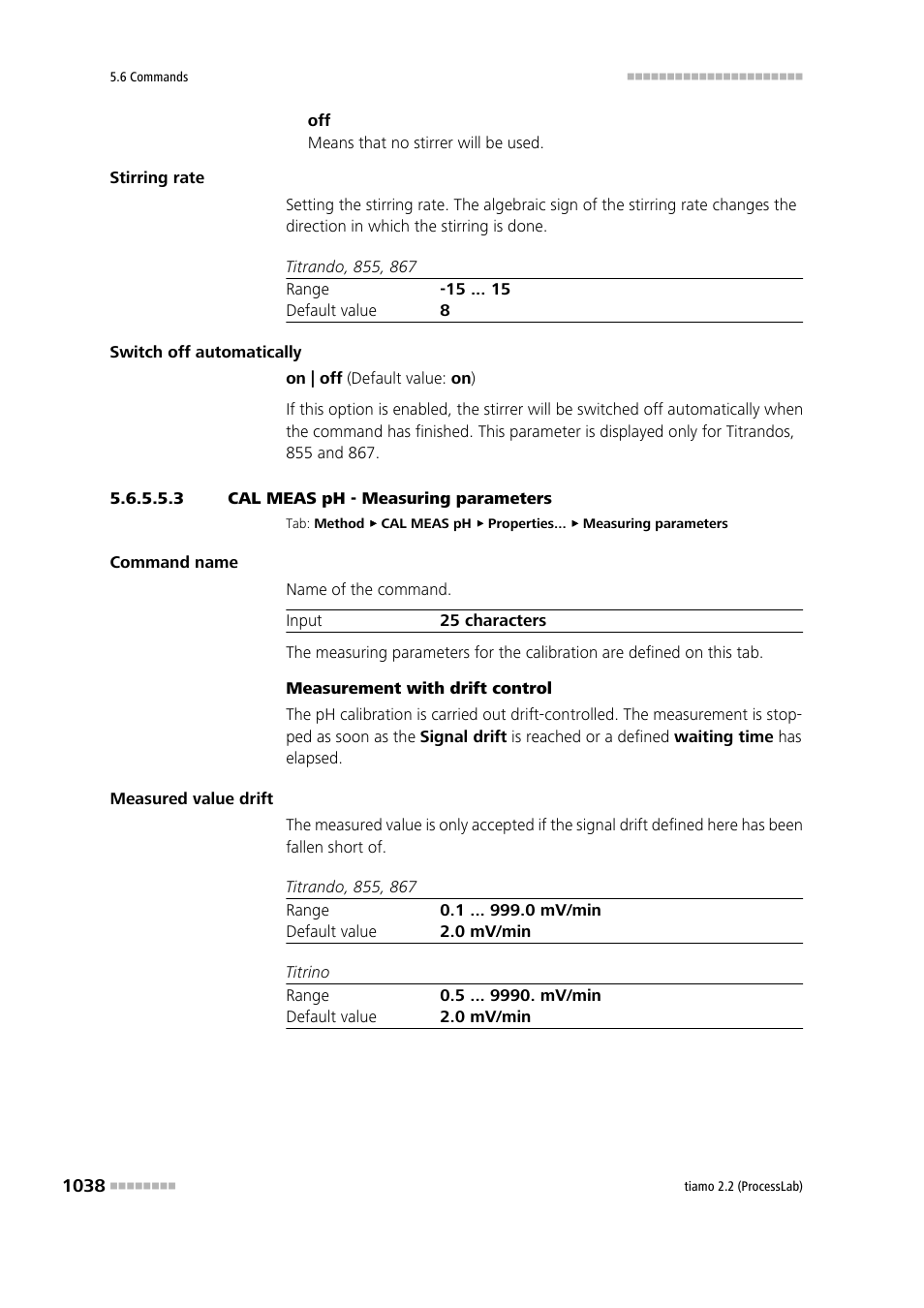 3 cal meas ph - measuring parameters | Metrohm tiamo 2.2 (ProcessLab) User Manual | Page 1054 / 1644