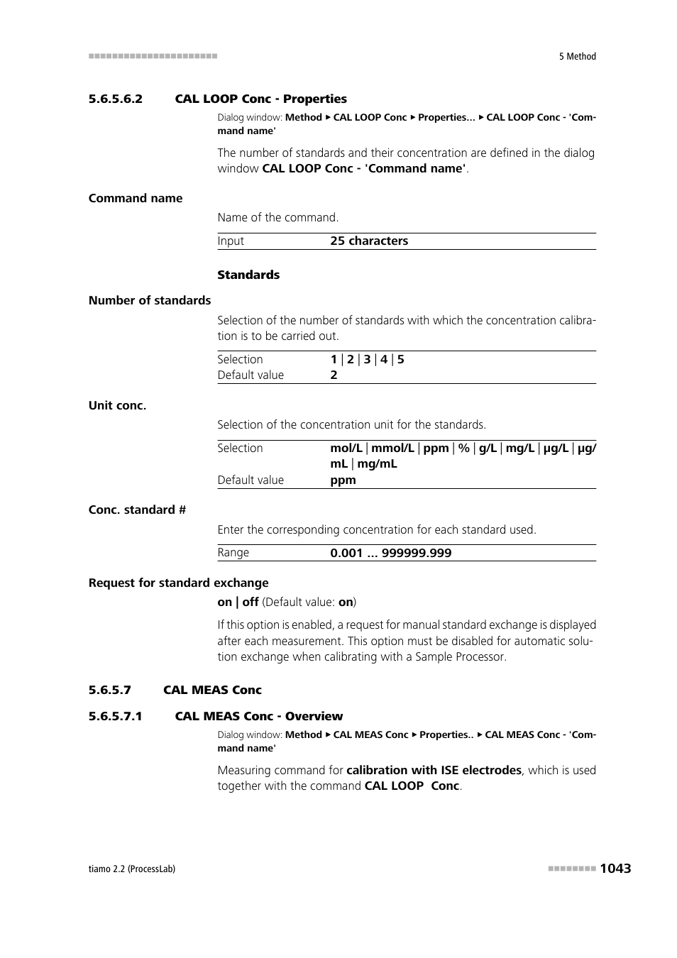 2 cal loop conc - properties, 7 cal meas conc, 1 cal meas conc - overview | Cal meas conc | Metrohm tiamo 2.2 (ProcessLab) User Manual | Page 1059 / 1644