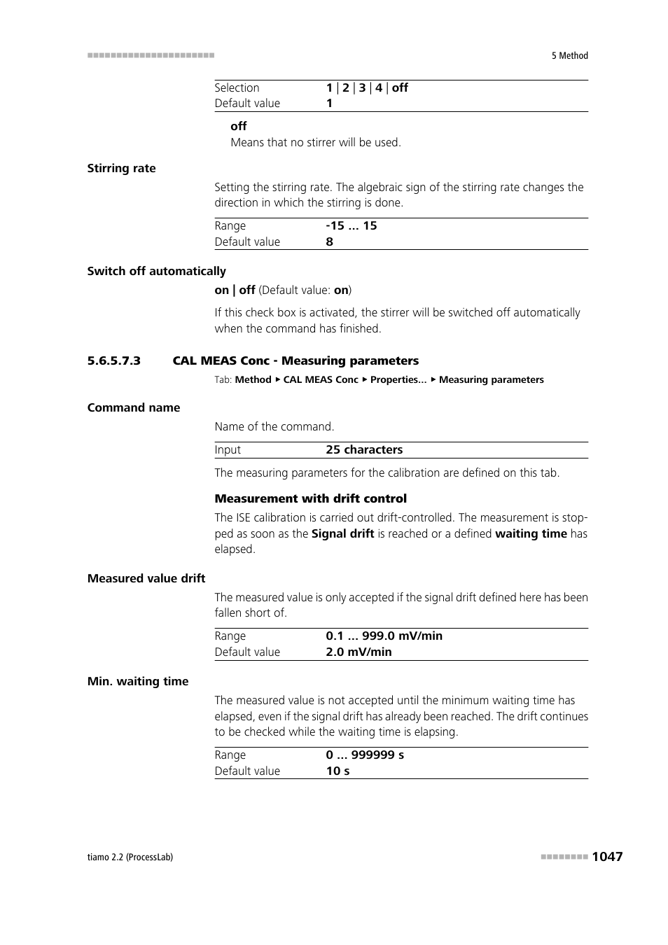 3 cal meas conc - measuring parameters | Metrohm tiamo 2.2 (ProcessLab) User Manual | Page 1063 / 1644