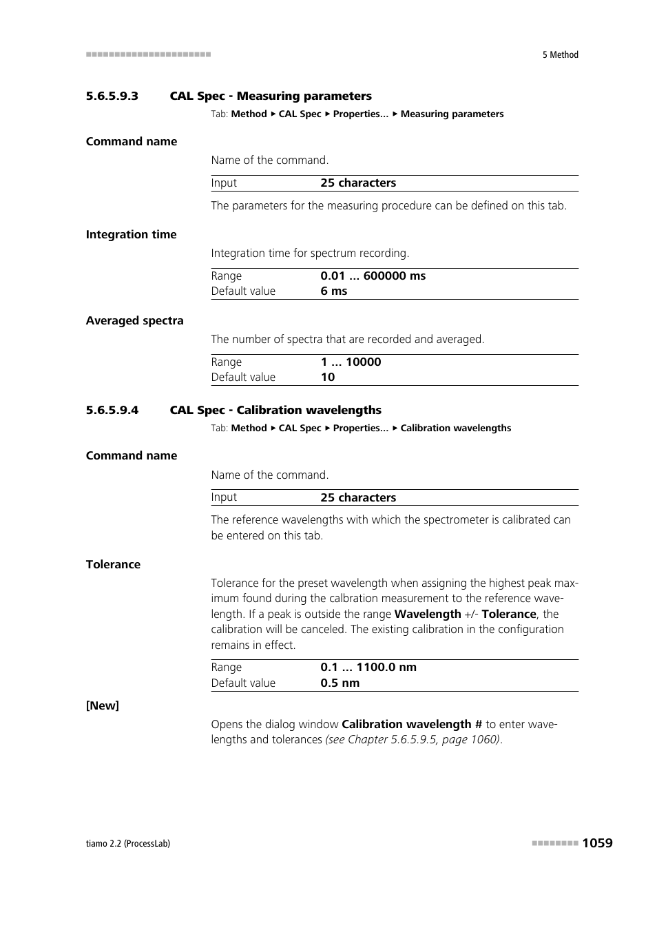 3 cal spec - measuring parameters, 4 cal spec - calibration wavelengths | Metrohm tiamo 2.2 (ProcessLab) User Manual | Page 1075 / 1644