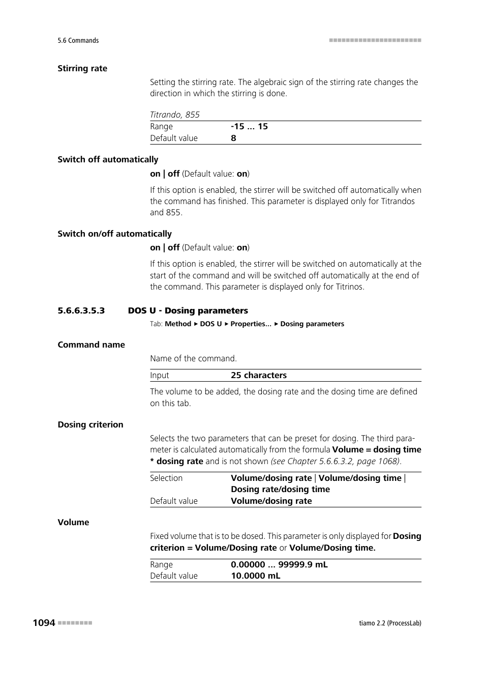 3 dos u - dosing parameters, Dosing parameters | Metrohm tiamo 2.2 (ProcessLab) User Manual | Page 1110 / 1644