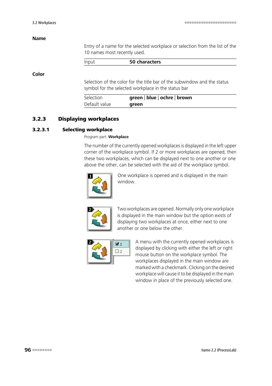 3 displaying workplaces, 1 selecting workplace, Displaying workplaces | Select workplace | Metrohm tiamo 2.2 (ProcessLab) User Manual | Page 112 / 1644