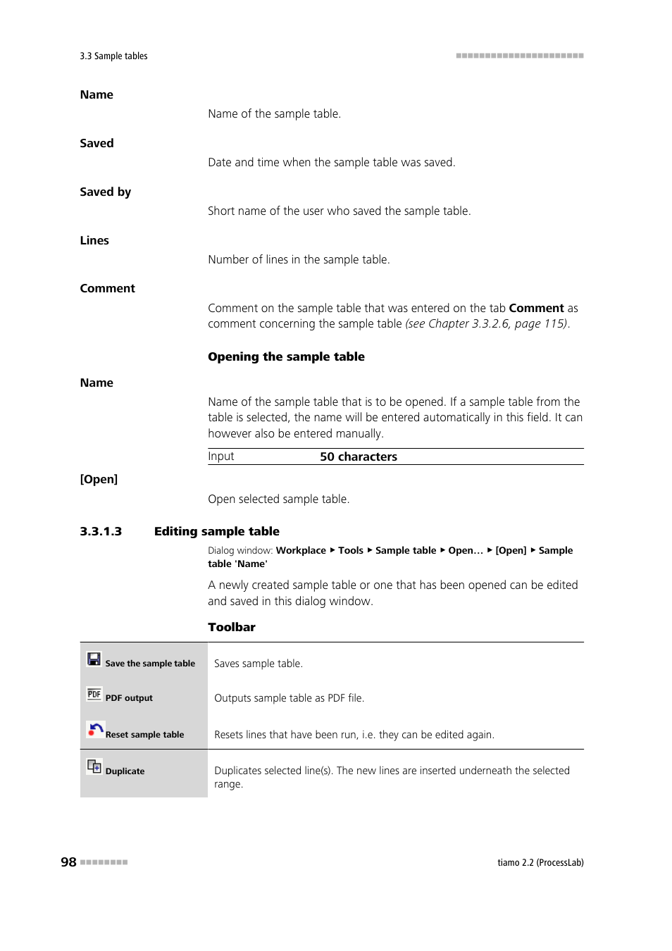 3 editing sample table, Edit sample table | Metrohm tiamo 2.2 (ProcessLab) User Manual | Page 114 / 1644