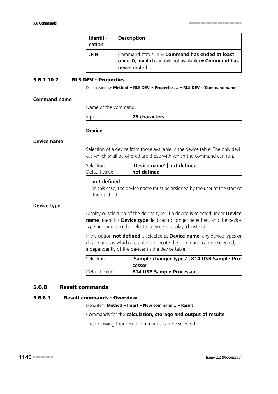 2 rls dev - properties, 8 result commands, 1 result commands - overview | Result commands 0 | Metrohm tiamo 2.2 (ProcessLab) User Manual | Page 1156 / 1644