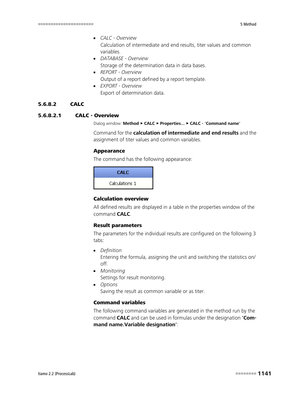 2 calc, 1 calc - overview, Calc | Metrohm tiamo 2.2 (ProcessLab) User Manual | Page 1157 / 1644