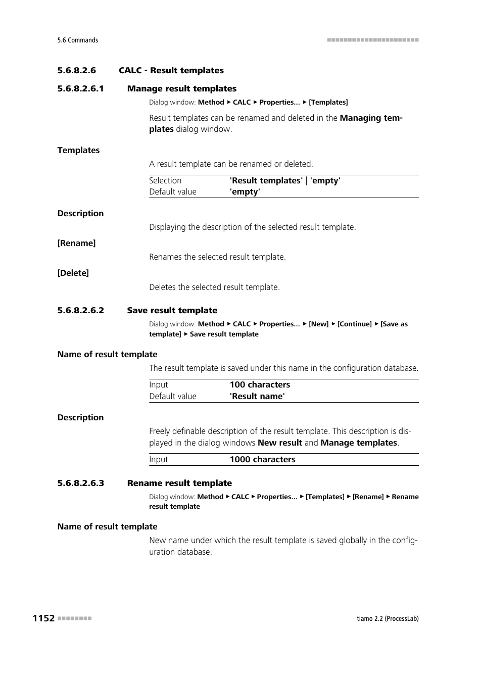 6 calc - result templates, 1 manage result templates, 2 save result template | 3 rename result template | Metrohm tiamo 2.2 (ProcessLab) User Manual | Page 1168 / 1644