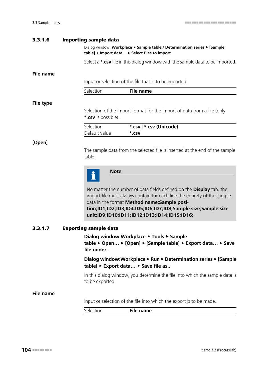 6 importing sample data, 7 exporting sample data | Metrohm tiamo 2.2 (ProcessLab) User Manual | Page 120 / 1644