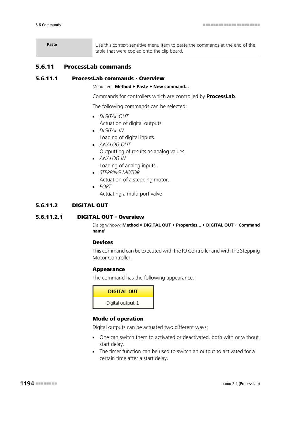 11 processlab commands, 1 processlab commands - overview, 2 digital out | 1 digital out - overview, Processlab commands 4, Processlab - commands, Digital out | Metrohm tiamo 2.2 (ProcessLab) User Manual | Page 1210 / 1644