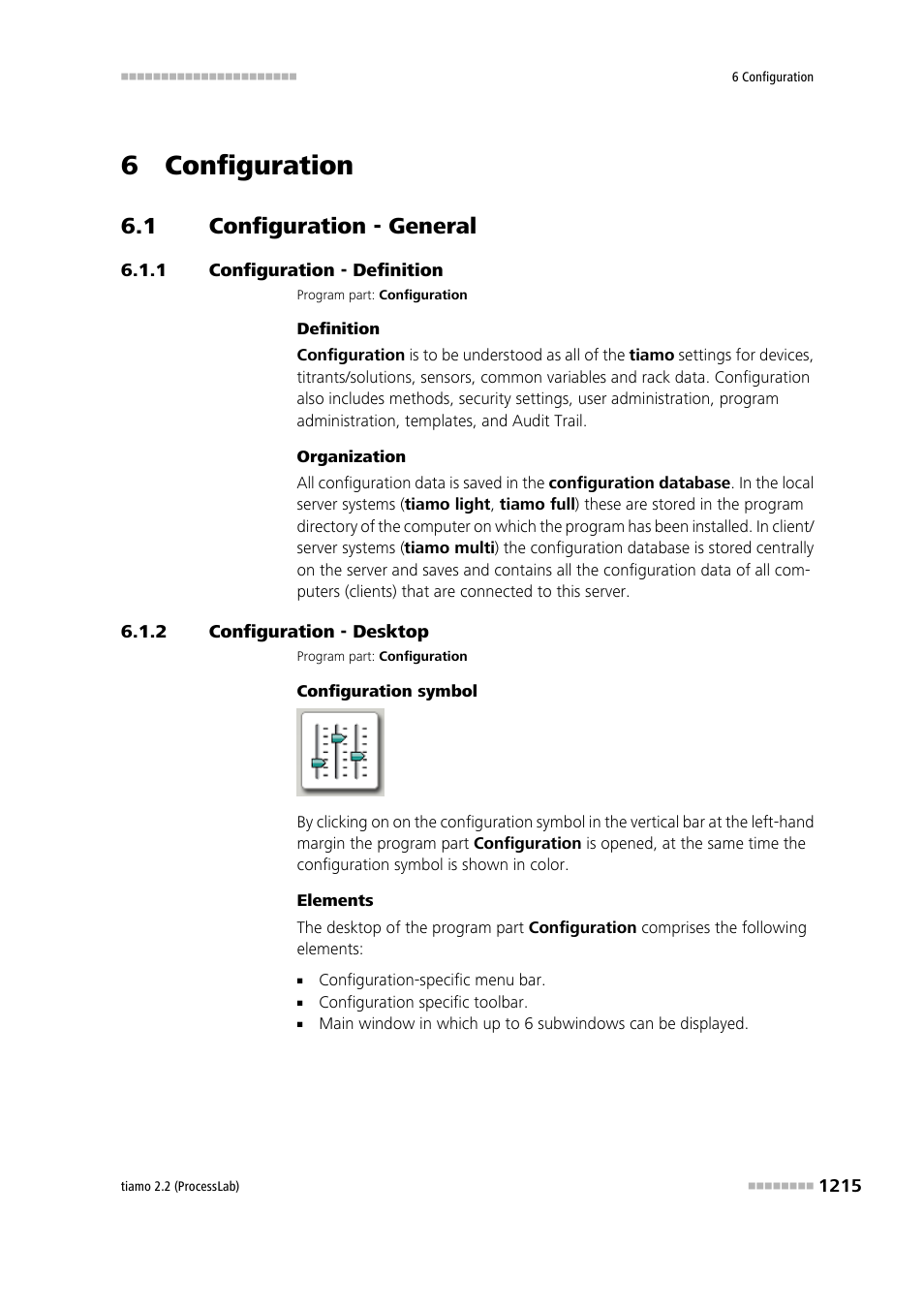 6 configuration, 1 configuration - general, 1 configuration - definition | 2 configuration - desktop, Configuration - general 5, Configuration - definition 5 | Metrohm tiamo 2.2 (ProcessLab) User Manual | Page 1231 / 1644