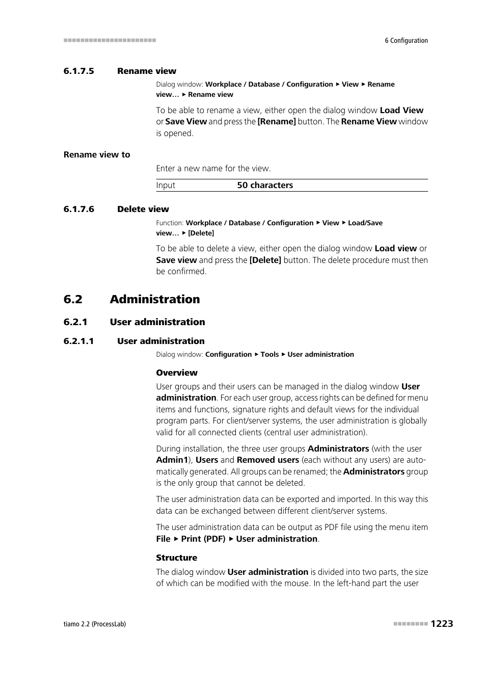 5 rename view, 6 delete view, 2 administration | 1 user administration, Administration 3, User administration 3, Manage user groups | Metrohm tiamo 2.2 (ProcessLab) User Manual | Page 1239 / 1644